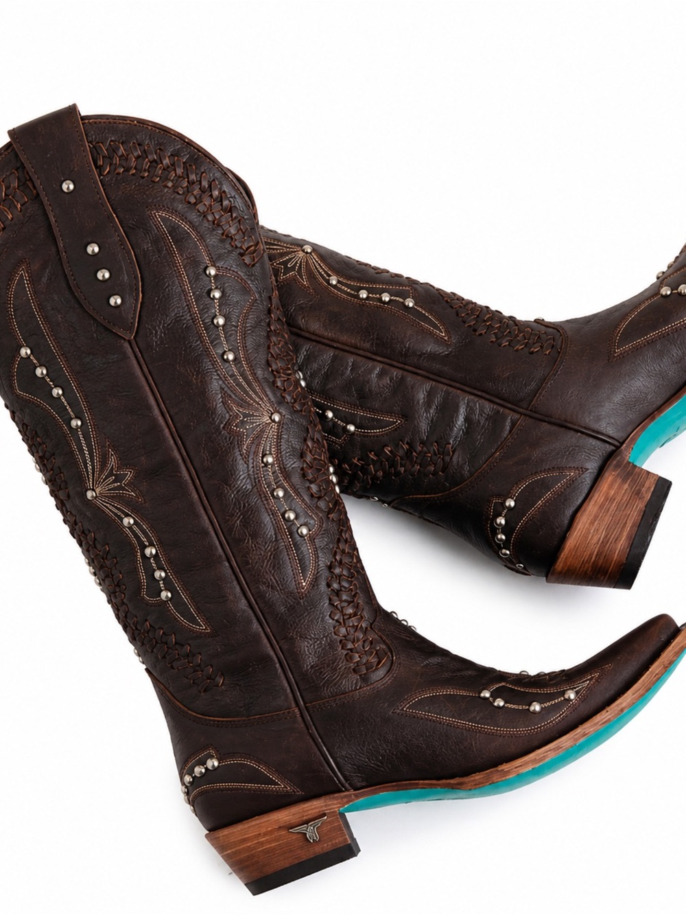 Lane Cossette 🤎 Cognac Boots | Hand Braided  Leather | Turquoise Sole Ret $495.